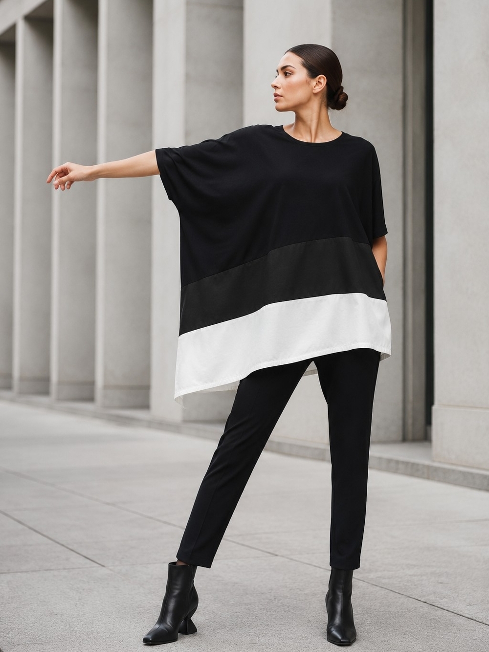 Joseph Ribkoff Black and White Colorblock Oversized Tunic
